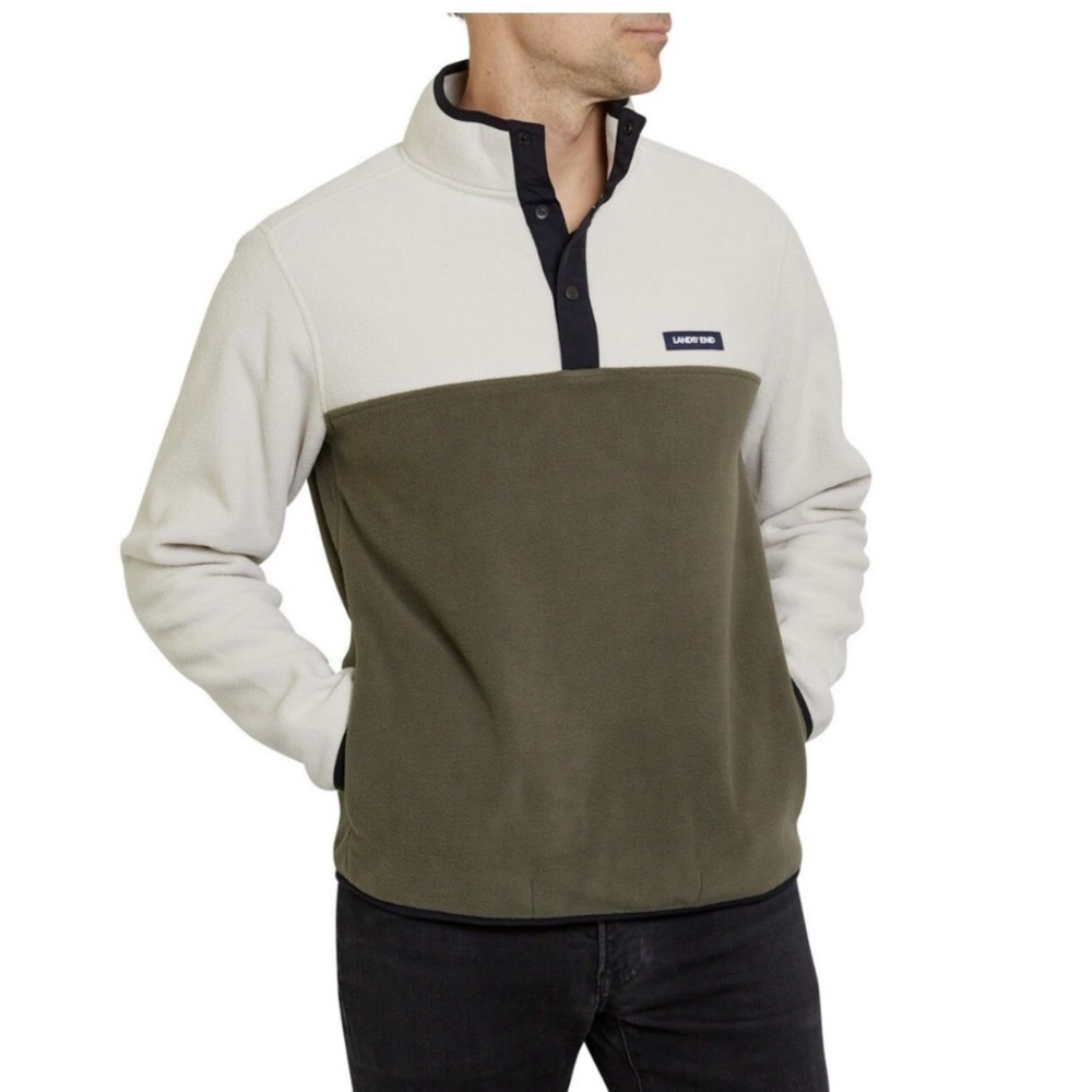 Lands End L Fleece Outdoor Oeko-Tex Standard 100 Pullover Colorblock Sweatshirt